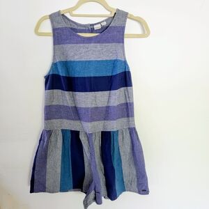 Roxy Blue, Purple and Grey Striped Romper with Keyhole Back and Pockets S